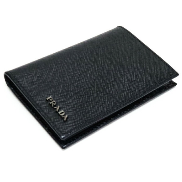 Prada Saffiano Leather Card Wallet Pass Business Holder Nero Black Gray - Picture 4 of 9